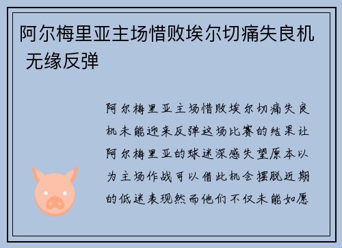 阿尔梅里亚主场惜败埃尔切痛失良机 无缘反弹